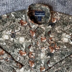North River Mens Large Deer Buck Wildlife Camo Button Down Shirt 100% Cotton USA